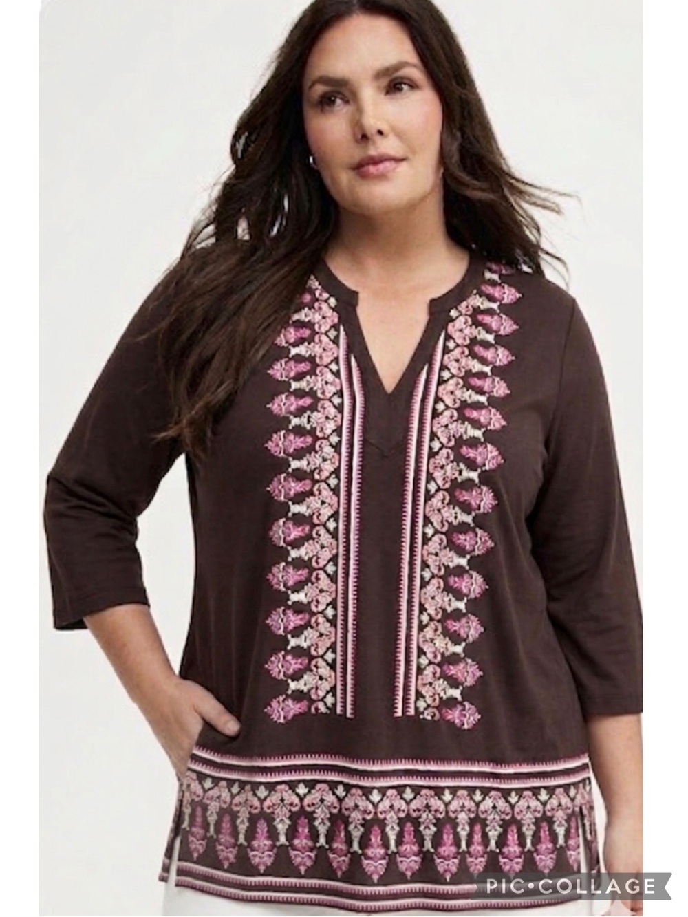 Charter Club Brown Tunic Top Beaded Knit 3X Boho Cottagecore
